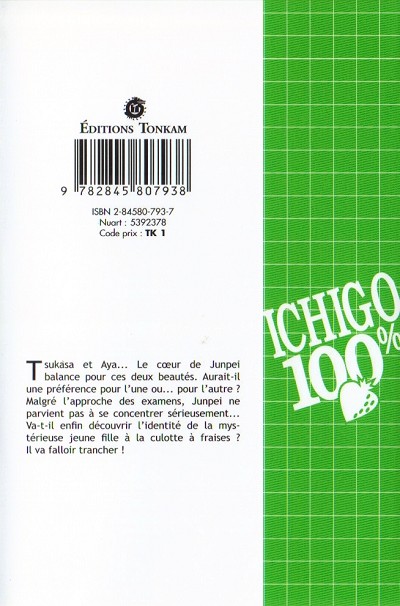 Verso de l'album Ichigo 100% 2 Le Retour de la Fille Mystèrieuse