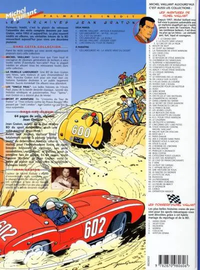Verso de l'album Michel Vaillant Palmarès inédit Tome 6 L'inconnu du Tour de France