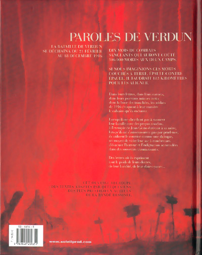 Verso de l'album Paroles de Verdun Paroles de verdun, 21 février 1916 - 18 décembre 1916