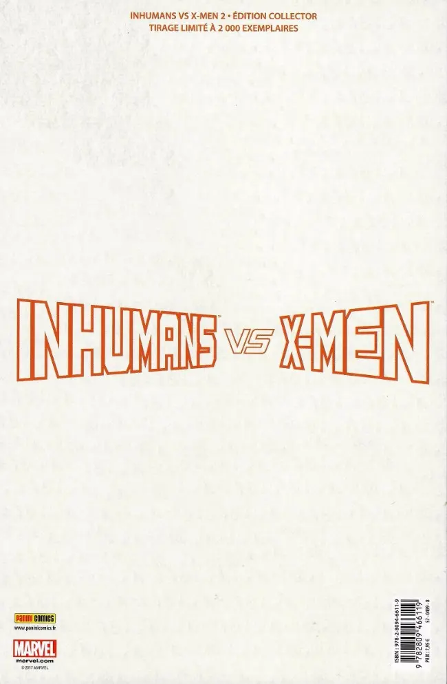 Verso de l'album Inhumans vs X-Men Chapitre 2