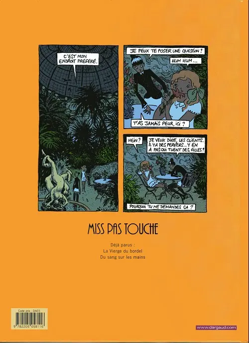 Verso de l'album Miss pas touche Tome 1 La Vierge du bordel
