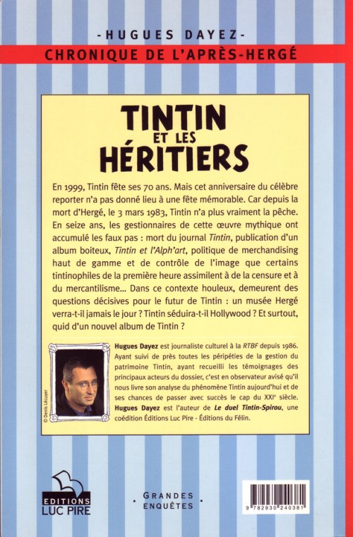 Verso de l'album Tintin et les héritiers