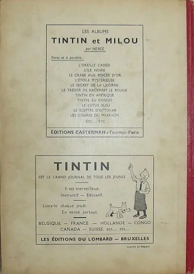 Verso de l'album Tintin Tome 16