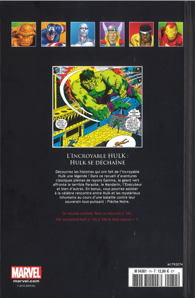 Verso de l'album Marvel Comics - La collection de référence Tome 74 L'Incroyable Hulk - Hulk se Déchaîne
