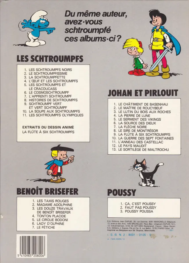 Verso de l'album Johan et Pirlouit Tome 11 L'anneau des Castellac