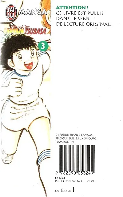 Verso de l'album Captain Tsubasa Tome 3 Un match difficile inattendu