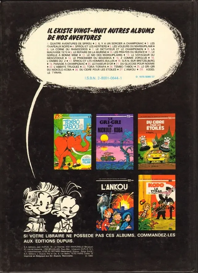 Verso de l'album Spirou et Fantasio Tome 28 Kodo le tyran