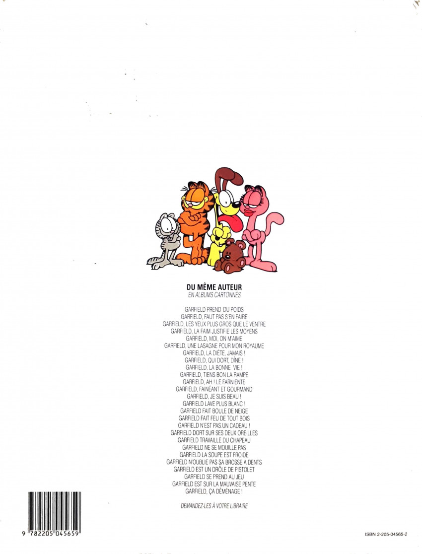 Verso de l'album Garfield Tome 23 Garfield est un drôle de pistolet