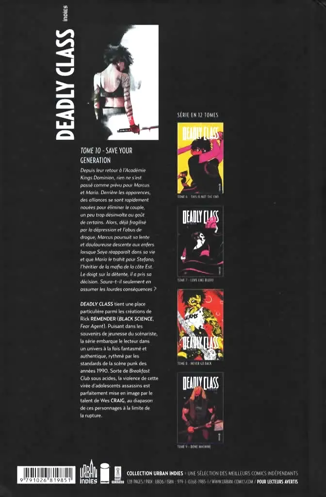 Verso de l'album Deadly Class Tome 10 Save Your Generation