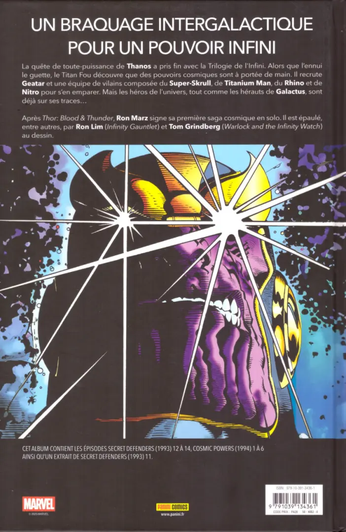 Verso de l'album Thanos : Pouvoirs cosmiques