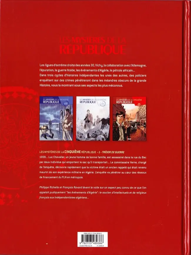 Verso de l'album Les Mystères de la Cinquième République Tome 1 Trésor de guerre