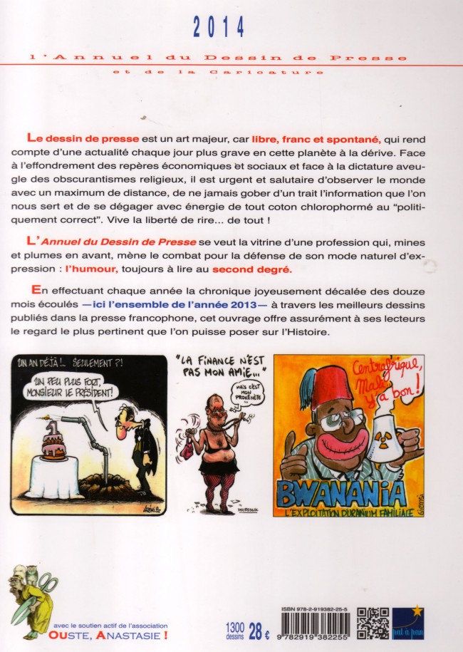 Verso de l'album L'Almanach du Dessin de Presse et de la Caricature 2014 L'Annuel du Dessin de Presse et de la Caricature
