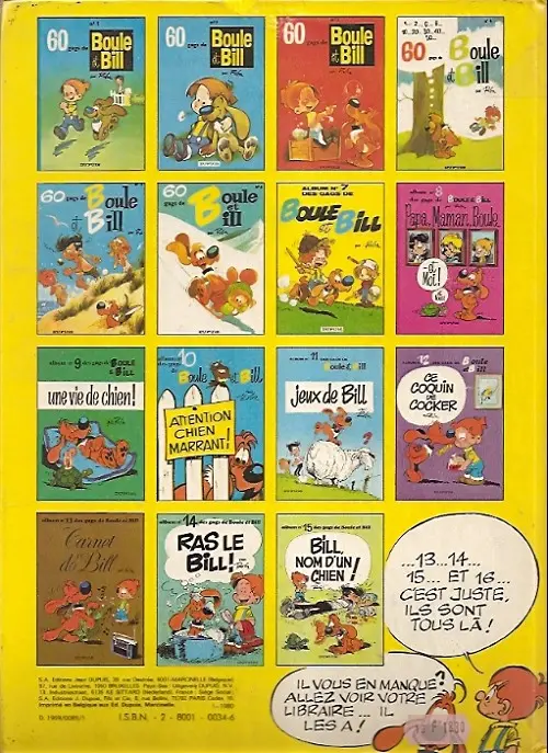 Verso de l'album Boule & Bill Tome 5 60 gags de Boule et Bill