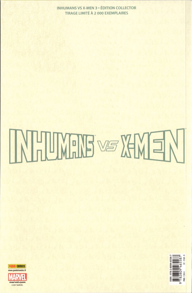 Verso de l'album Inhumans vs X-Men Chapitre 3