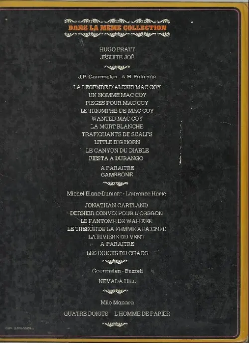 Verso de l'album Jonathan Cartland Tome 1