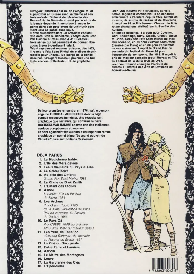 Verso de l'album Thorgal Tome 6 La chute de Brek Zarith