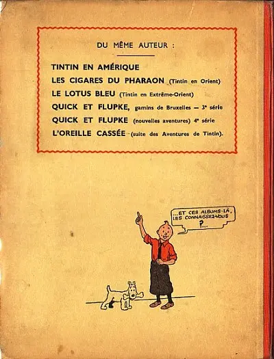 Verso de l'album Tintin Tome 2 Tintin au Congo