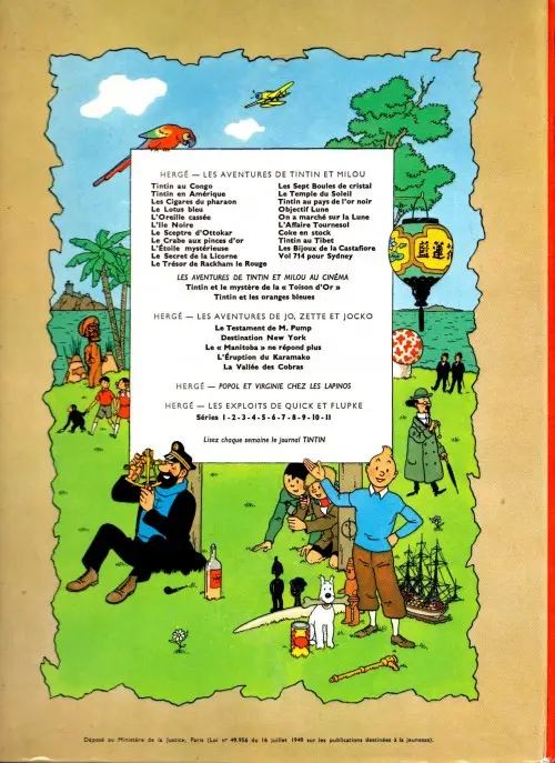 Verso de l'album Tintin Tome 7 L'île noire