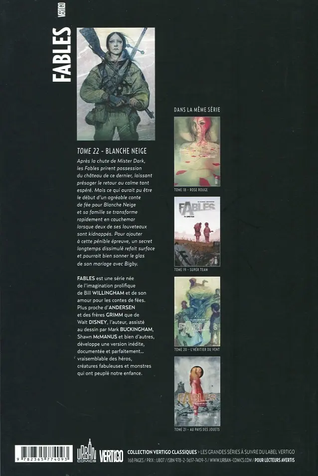 Verso de l'album Fables Tome 22 Blanche Neige