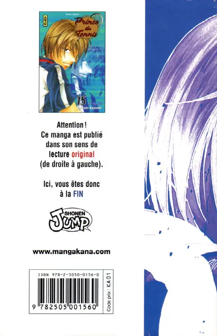 Verso de l'album Prince du tennis Tome 15