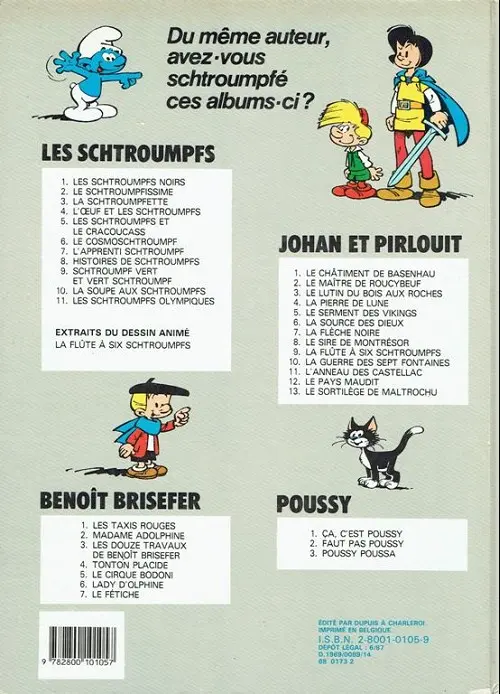 Verso de l'album Johan et Pirlouit Tome 11 L'anneau des castellac