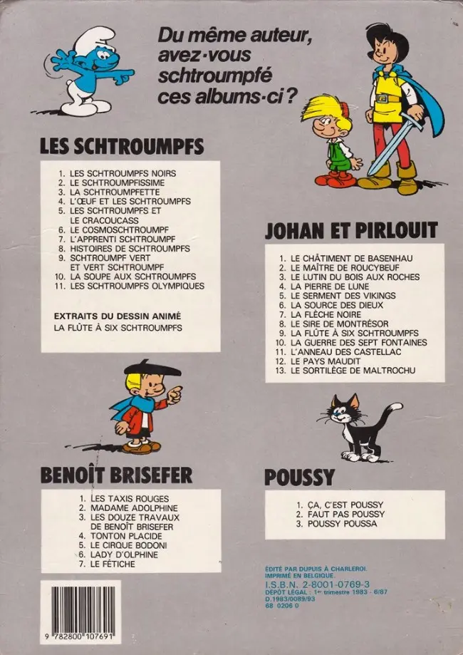 Verso de l'album Les Schtroumpfs Tome 11 Les schtroumpfs olympiques