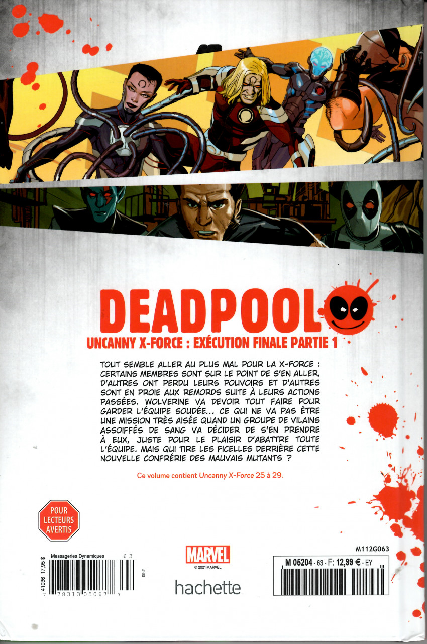 Verso de l'album Deadpool - La collection qui tue Tome 63 UNCANNY X-FORCE : Exécution finale partie 1