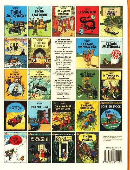 Verso de l'album Tintin Tome 13 Les 7 boules de cristal