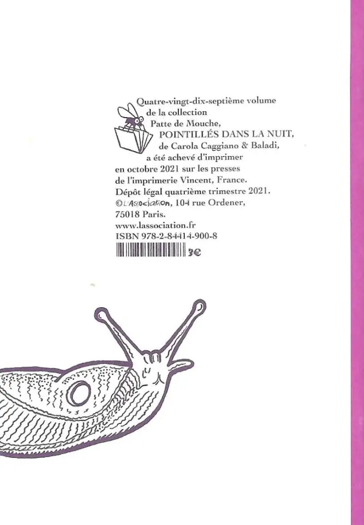 Verso de l'album Pointillés dans la nuit