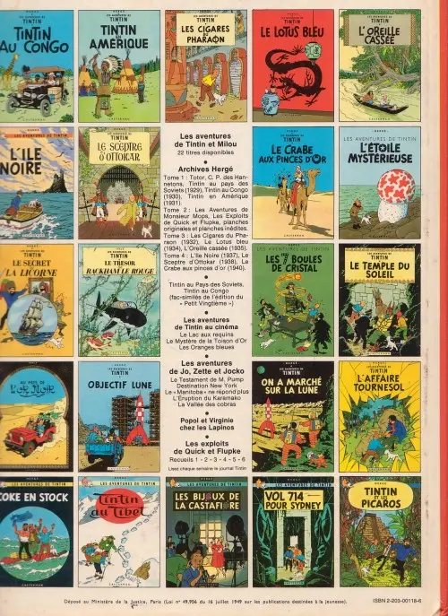 Verso de l'album Tintin Tome 19 Coke en stock