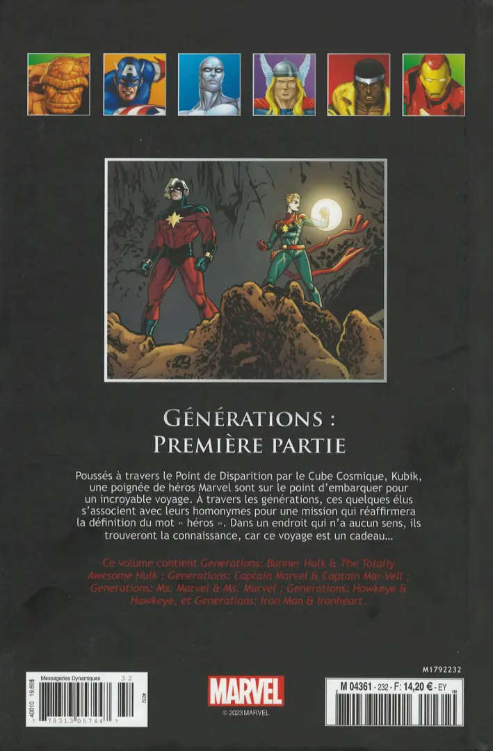 Verso de l'album Marvel Comics - La collection de référence Tome 232 Générations - Premère partie