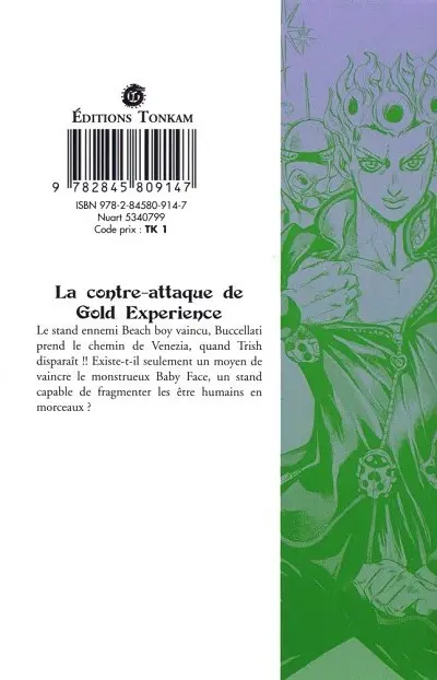 Verso de l'album Jojo's Bizarre Adventure - Golden Wind 8 La contre-attaque de Gold Experience