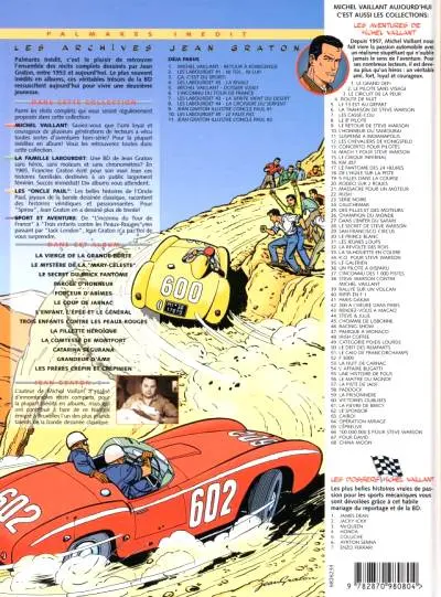 Verso de l'album Michel Vaillant Palmarès inédit Tome 11 Jean Graton illustre l'Oncle Paul vol.02