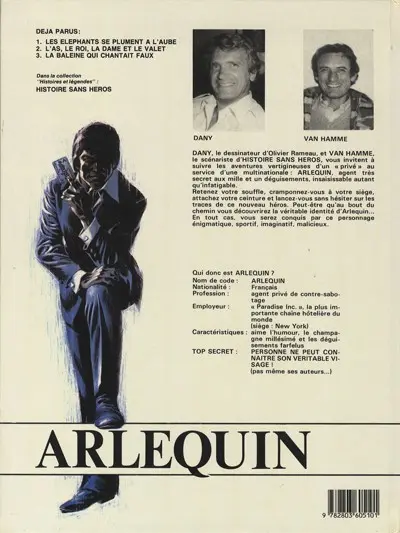 Verso de l'album Arlequin Tome 3 La baleine qui chantait faux