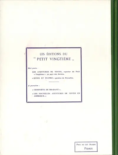 Verso de l'album Tintin Tome 2 Tintin au Congo