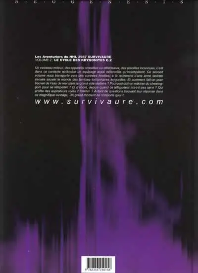 Verso de l'album Les Aventuriers du NHL2987 Survivaure Tome 2 Le cycle des Krygonites C.2