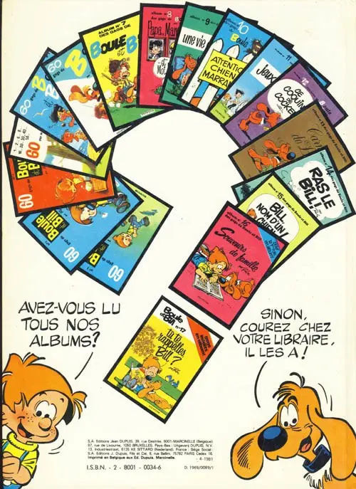 Verso de l'album Boule & Bill Tome 5 60 gags de Boule et Bill