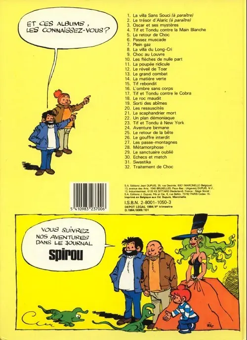 Verso de l'album Tif et Tondu Tome 3 Oscar et ses mystères