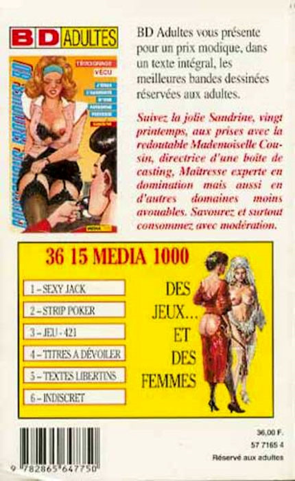 Verso de l'album Confessions érotiques BD Sandrine : J'étais l'assistante d'une patronne perverse