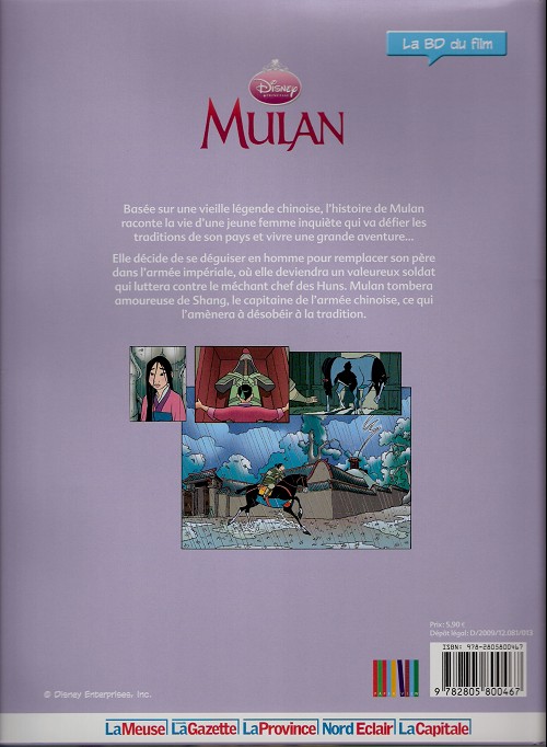 Verso de l'album Disney (La BD du film) Tome 20 Mulan