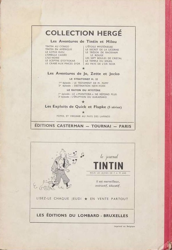 Verso de l'album Tintin Tome 18
