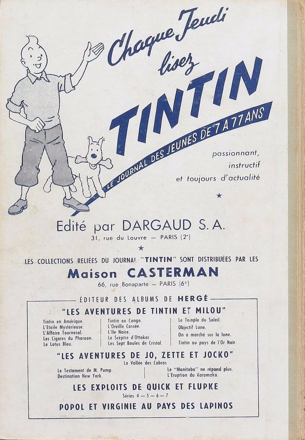 Verso de l'album Tintin Tome 34 Tintin album du journal (n° 474 à 486)