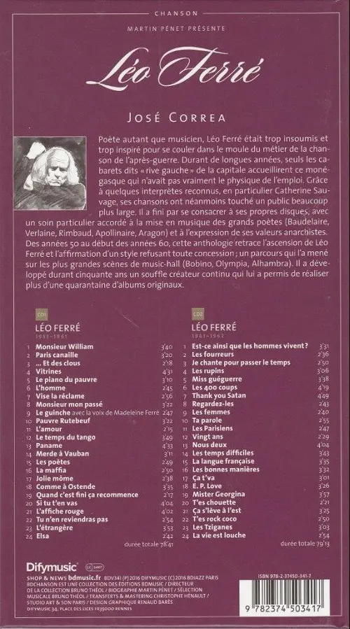 Verso de l'album BD Chanson Léo Ferré