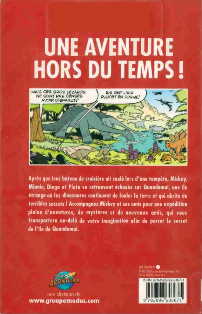 Verso de l'album BD Disney Tome 1 Mickey, l'île de Quandomai