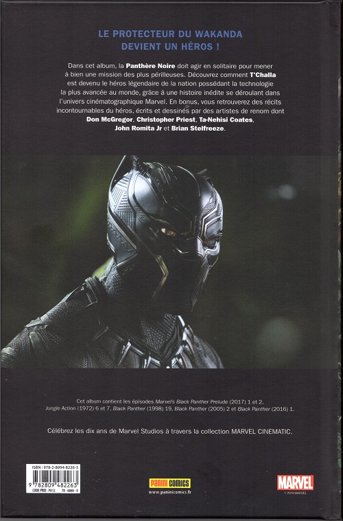 Verso de l'album Marvel Cinematic Universe Tome 9 Black Panther - Prélude