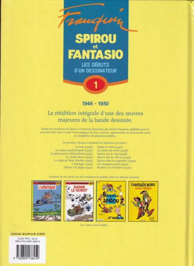 Verso de l'album Spirou et Fantasio - Intégrale Dupuis 2 Tome 1 Les débuts d'un dessinateur