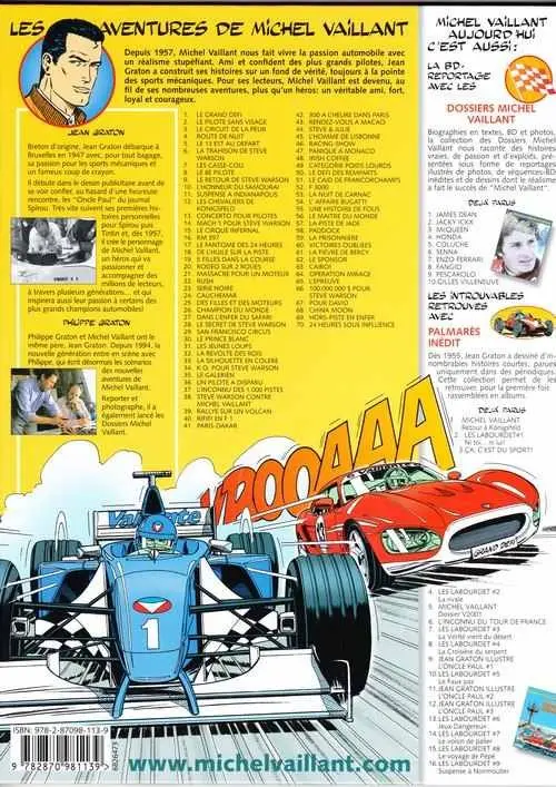Verso de l'album Michel Vaillant Tome 38 Steve Warson contre Michel Vaillant