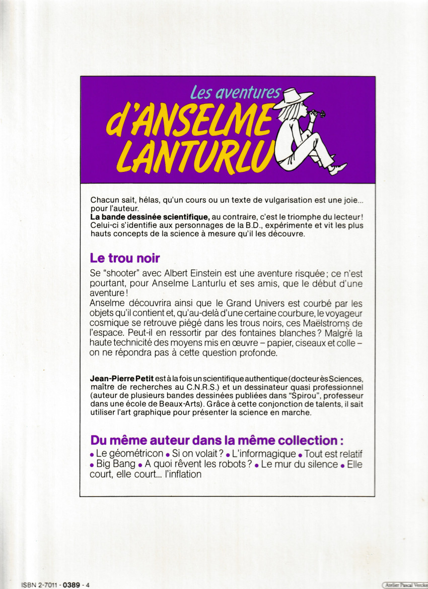 Verso de l'album Les aventures d'Anselme Lanturlu Tome 4 Le Trou Noir