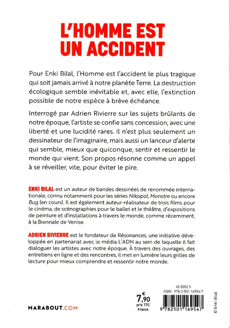 Verso de l'album L'homme est un accident