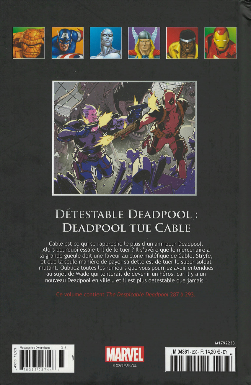 Verso de l'album Marvel Comics - La collection de référence Tome 233 Détestable Deadpool - Deadpool tue Cable